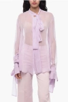 Laquan Smith Silk Chiffon Tie Neck Shirt With Knotted Cuffs