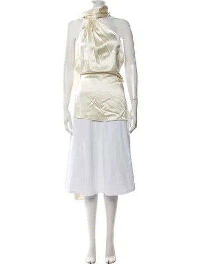 Pre-owned Laquan Smith Silk Halterneck Top W/ Tags In Neutrals