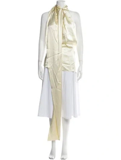 Pre-owned Laquan Smith Silk Halterneck Top W/ Tags In Yellow