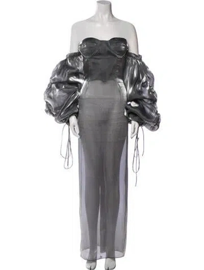 Pre-owned Laquan Smith Silk Long Dress In Gray