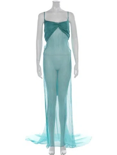 Pre-owned Laquan Smith Silk Long Dress W/ Tags In Blue