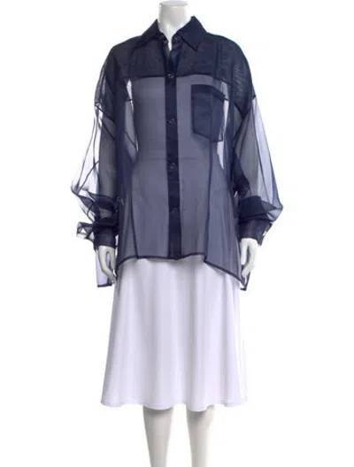 Pre-owned Laquan Smith Silk Long Sleeve Button-up Top W/ Tags In Blue