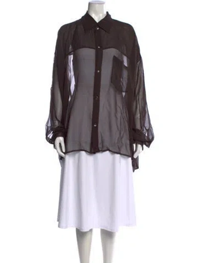 Pre-owned Laquan Smith Silk Long Sleeve Button-up Top W/ Tags In Brown