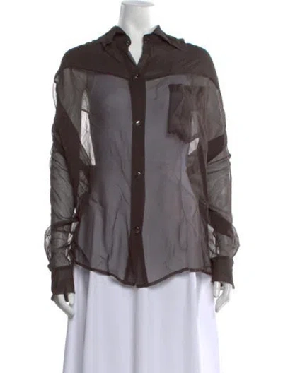 Pre-owned Laquan Smith Silk Long Sleeve Button-up Top W/ Tags In Brown