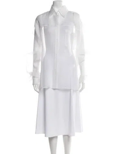 Pre-owned Laquan Smith Silk Long Sleeve Button-up Top W/ Tags In White