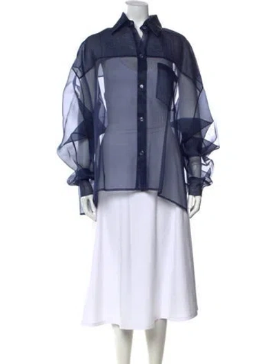 Pre-owned Laquan Smith Silk Long Sleeve Top W/ Tags In Blue