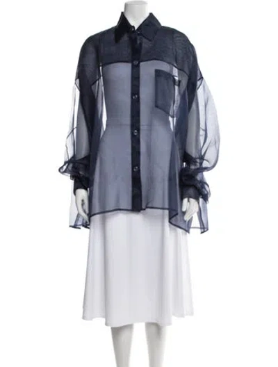 Pre-owned Laquan Smith Silk Long Sleeve Top W/ Tags In Blue