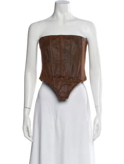 Pre-owned Laquan Smith Silk Strapless Bodysuit In Brown