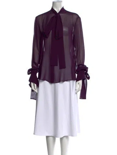 Pre-owned Laquan Smith Silk Tie Neck Blouse In Purple