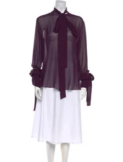 Pre-owned Laquan Smith Silk Tie Neck Blouse W/ Tags In Purple