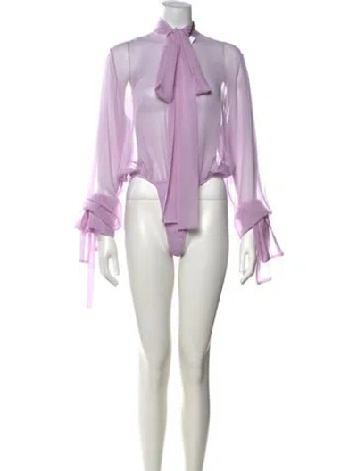 Pre-owned Laquan Smith Silk Tie Neck Bodysuit In Purple
