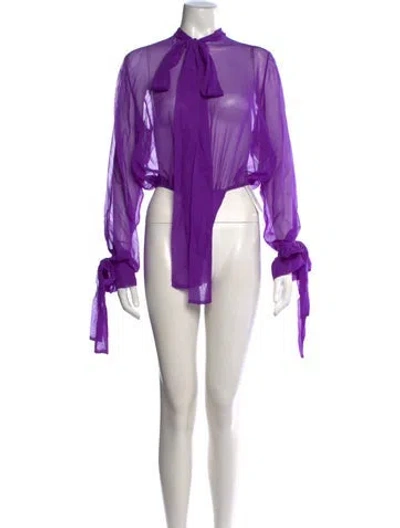 Pre-owned Laquan Smith Silk Tie Neck Bodysuit In Purple