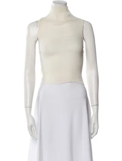 Pre-owned Laquan Smith Silk Turtleneck Crop Top In Neutral