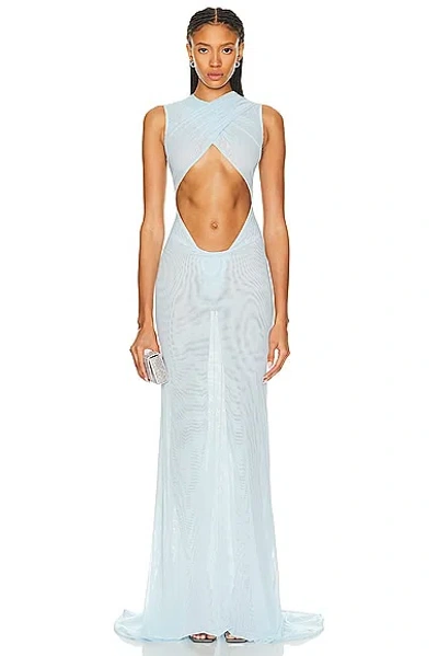 Laquan Smith Sleeveless Criss Cross Draping Gown In Baby Blue