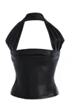 Laquan Smith Square Neck Leather Halter Top In Black