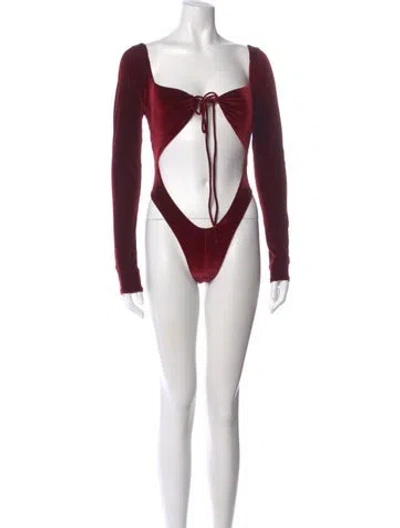 Pre-owned Laquan Smith Square Neckline Long Sleeve Bodysuit In Burgundy