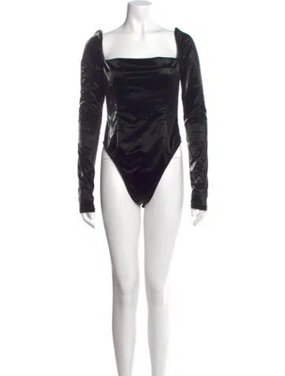 Pre-owned Laquan Smith Square Neckline Long Sleeve Bodysuit W/ Tags In Black