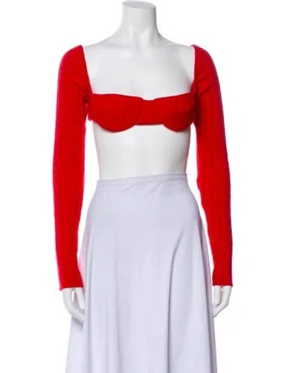 Pre-owned Laquan Smith Square Neckline Long Sleeve Crop Top In Red