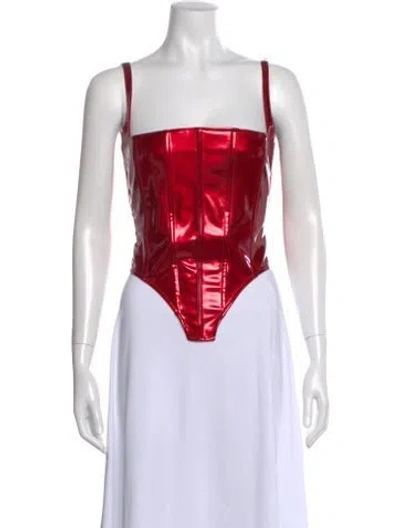 Pre-owned Laquan Smith Square Neckline Sleeveless Bodysuit In Red