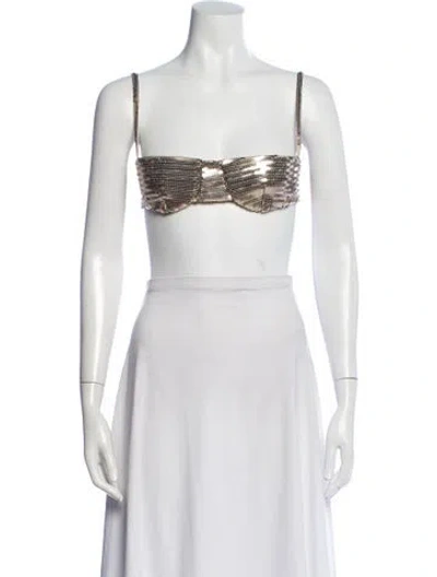 Pre-owned Laquan Smith Square Neckline Sleeveless Crop Top In Gold/metallic