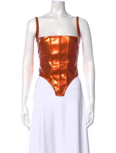 Pre-owned Laquan Smith Square Neckline Sleeveless Crop Top In Orange