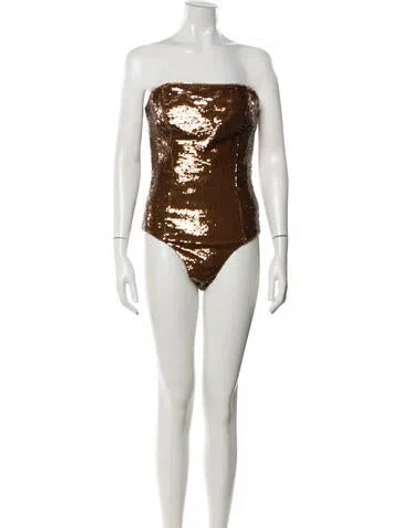 Pre-owned Laquan Smith Strapless Bodysuit W/ Tags In Gold