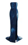Laquan Smith Strapless Cotton Gown In Blue