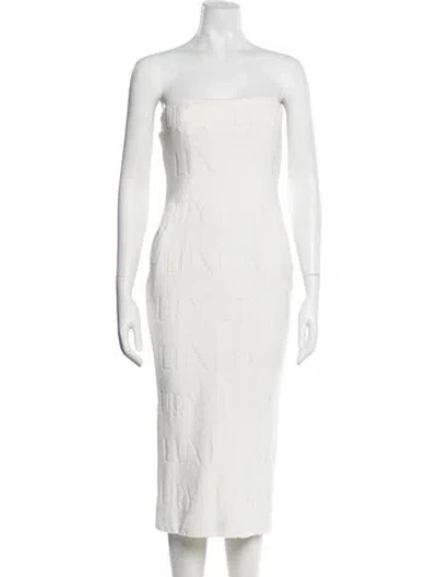 Pre-owned Laquan Smith Strapless Midi Length Dress In White