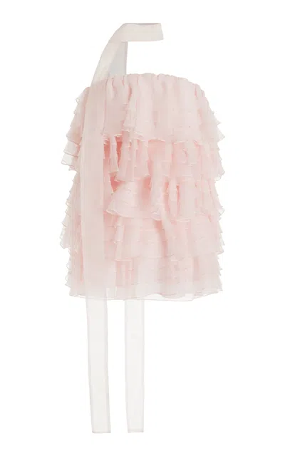 Laquan Smith Strapless Ruffled Silk Mini Dress In Light Pink