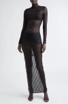 Laquan Smith Stripe Long Sleeve Open Back Maxi Dress In Black