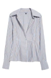 Laquan Smith Stripe Plunge Neck One-button Shirt In Blue/whiskey