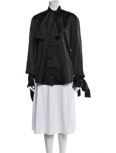 Pre-owned Laquan Smith Striped Tie Neck Blouse W/ Tags In Black