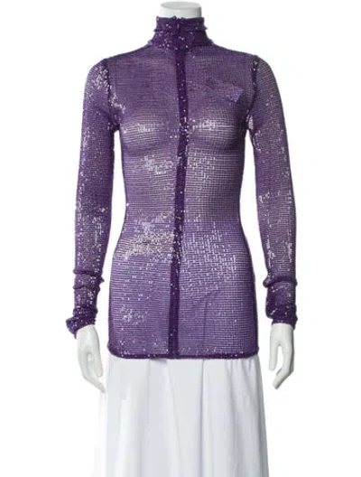 Pre-owned Laquan Smith Striped Turtleneck Top In Purple