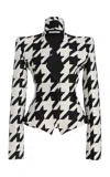 Laquan Smith Tailored Houndstooth Wool Blazer In Black,white