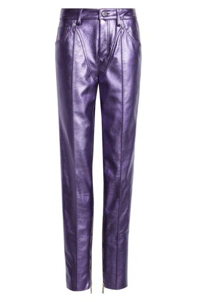 Laquan Smith Tapered Metallic Leather Trousers In Grape