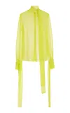 Laquan Smith Tie-neck Silk Top In Yellow
