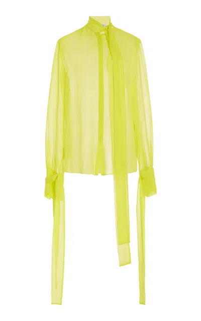 Laquan Smith Tie-neck Silk Top In Yellow