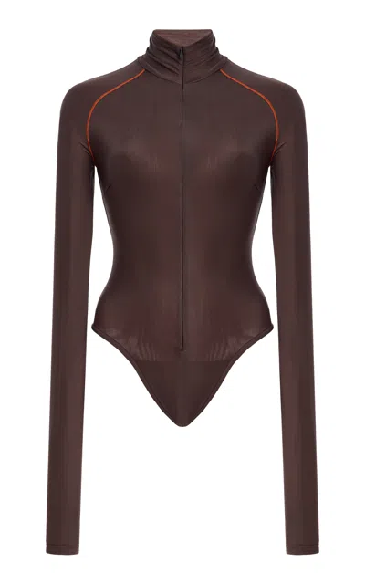 Laquan Smith Top-stitched Bodysuit In Purple