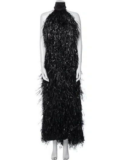 Pre-owned Laquan Smith Turtleneck Long Dress In Black