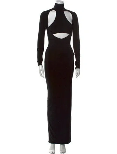 Pre-owned Laquan Smith Turtleneck Long Dress In Black