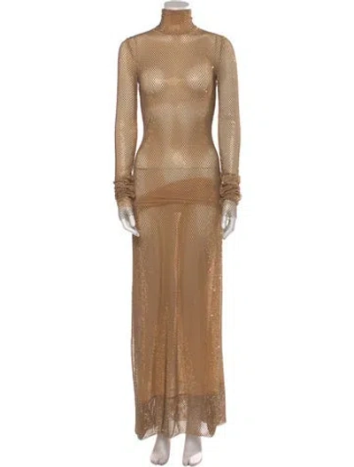 Pre-owned Laquan Smith Turtleneck Long Dress W/ Tags In Gold