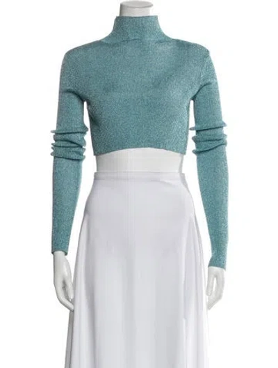 Pre-owned Laquan Smith Turtleneck Long Sleeve Crop Top In Blue