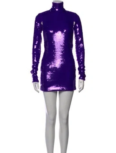 Pre-owned Laquan Smith Turtleneck Mini Dress In Purple