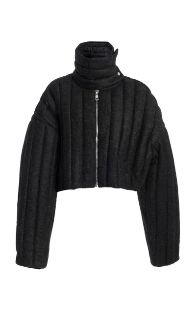 Laquan Smith Turtleneck Vertical Quilted Jacket In Dark Grey