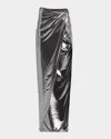 Laquan Smith Twisted Metallic Jersey Maxi Skirt In Silver