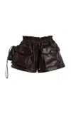 Laquan Smith Uility Leather Mini Shorts In Brown
