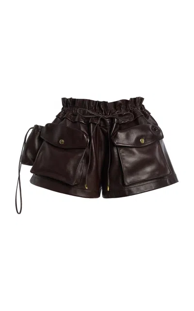 Laquan Smith Uility Leather Mini Shorts In Brown