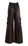Laquan Smith Utility Leather Wide-leg Pants In Brown