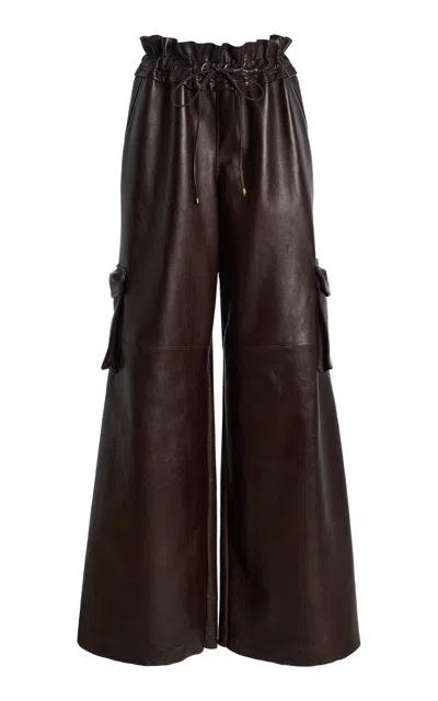 Laquan Smith Utility Leather Wide-leg Pants In Brown