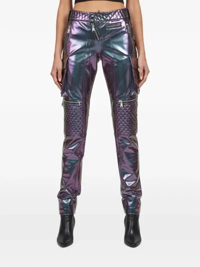 Pre-owned Laquan Smith Vinyl Cargo Quilted Cargo Pants In Purple